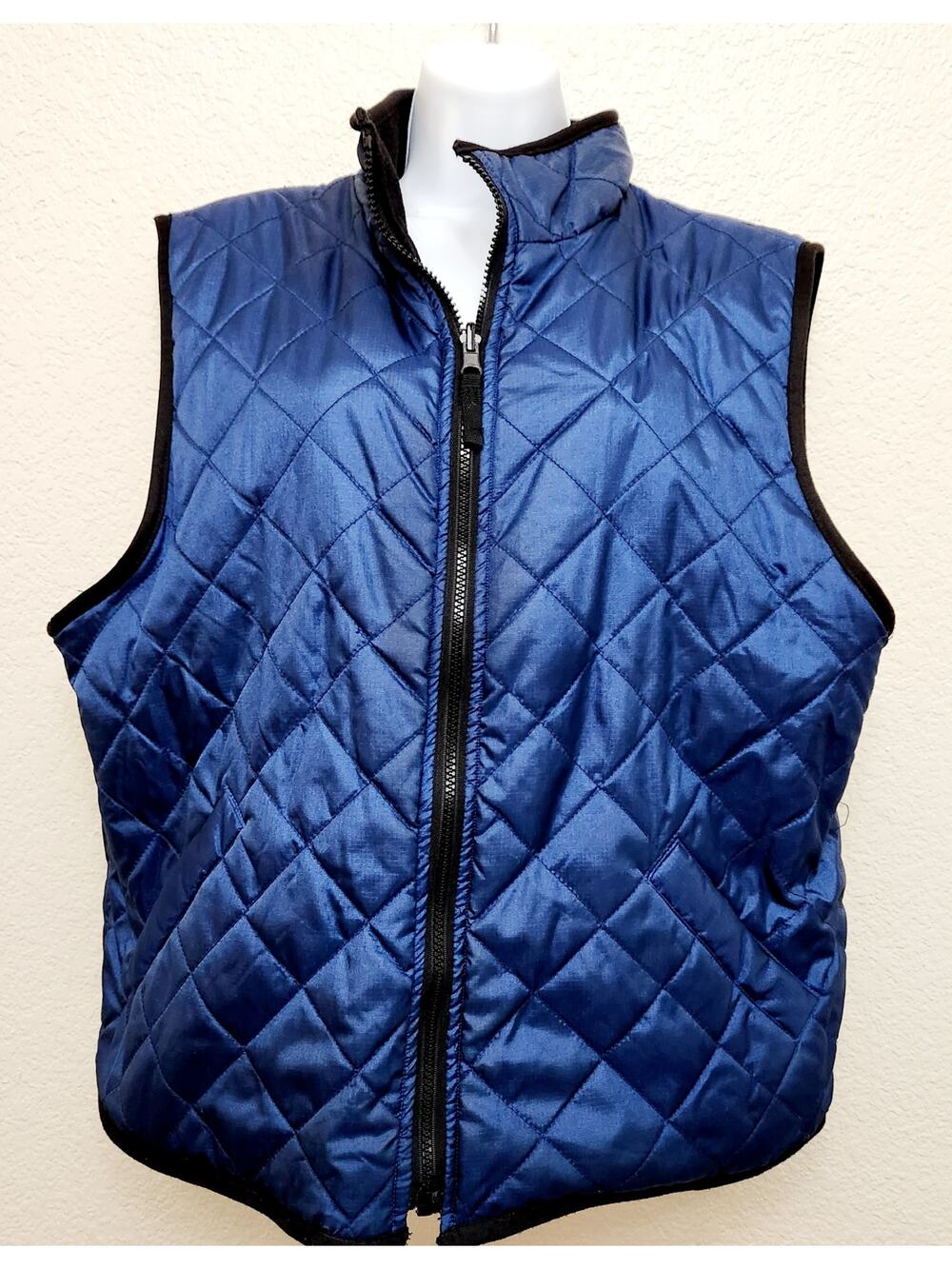 Metallic Blue Quilted Reversible Full Zip Vest 2XL Lightweight Soft Cozy Fleece